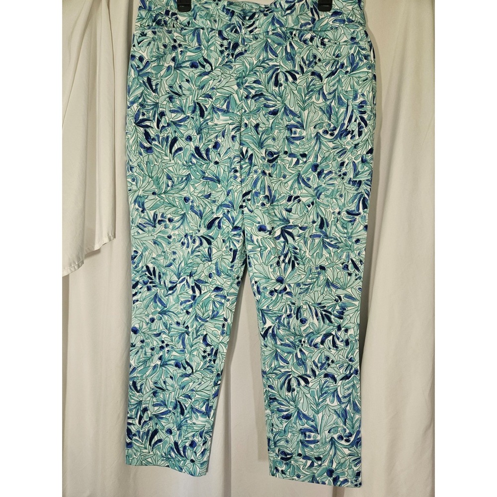 NWOT Croft & Barrow The Effortless Stretch Pant Aqua Floral Straight Mid Rise